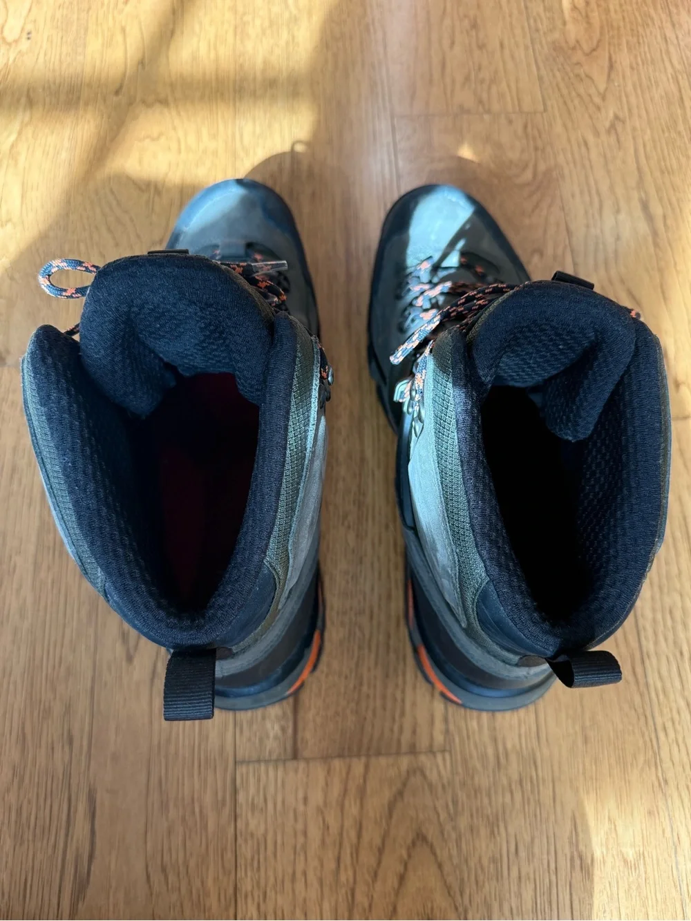 The North Face Men's Olive and Black Hiking Boots with Orange Trim